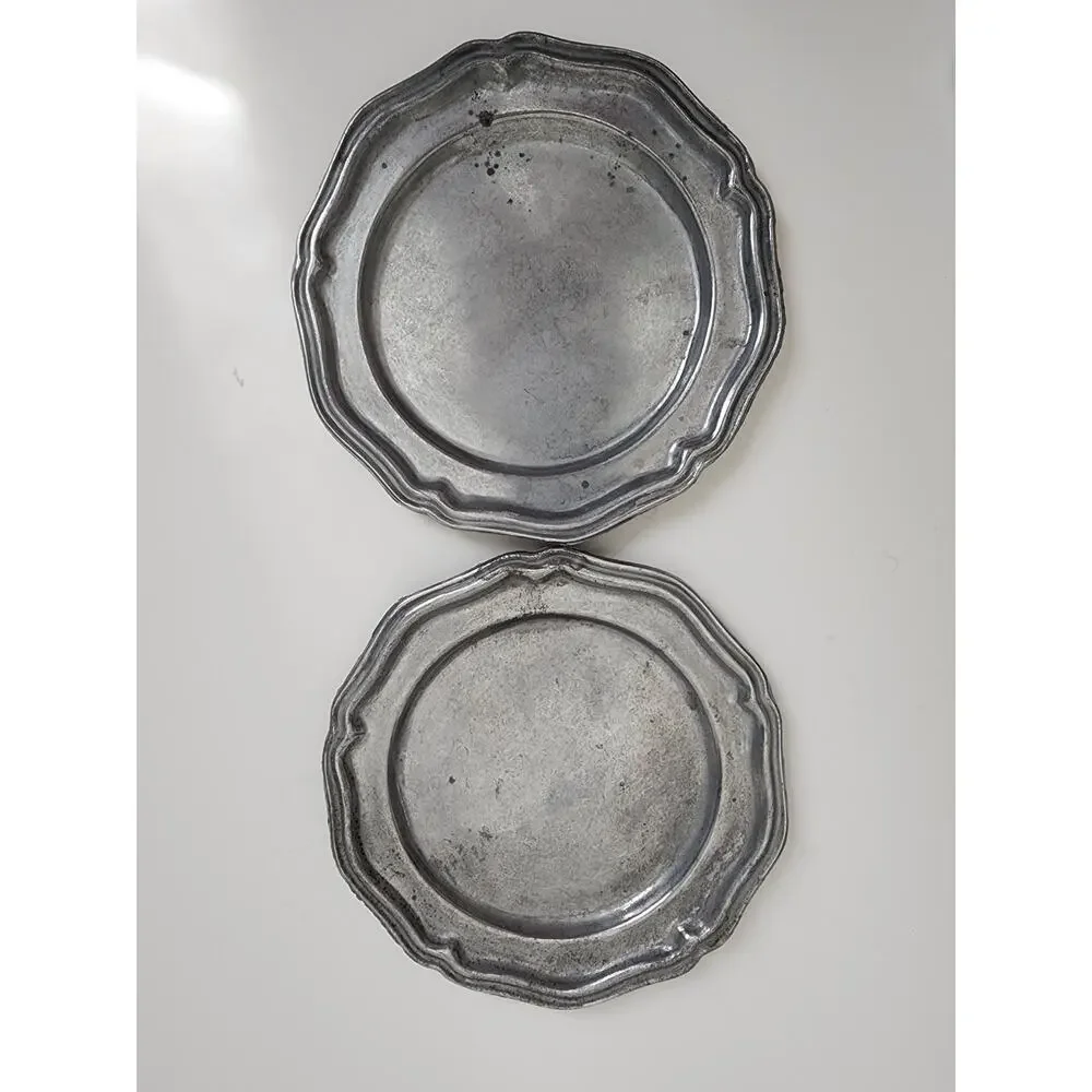 Vintage Crown Castle Ltd Pewter Plate 12 Pc Made in USA Dinner & Salad Plates